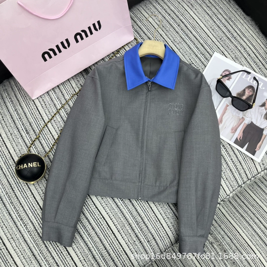 Mm25 ранней весной новый нишский дизайн контрастный цвет двойной воротник отворот куртка куртка буквенные наклейки