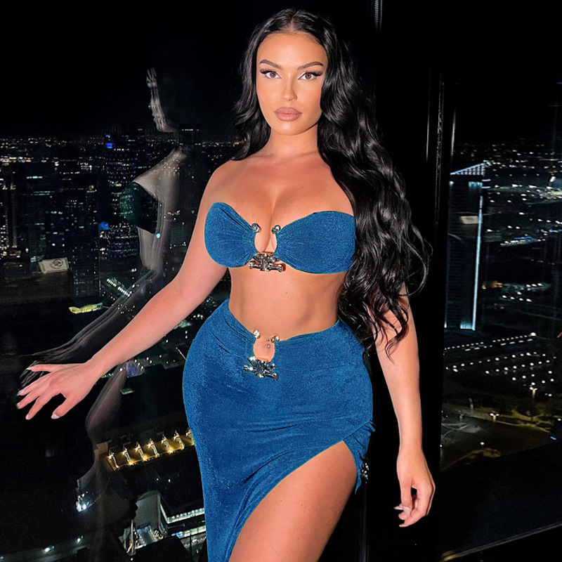 Polyester Fabric Type Skirt Co-ord Set Sets Type 2 Pieces Set Quantity Holiday Occasion Holiday Women's Sexy Solid Color Polyester Skirt Co-ord Set Skirt Sets