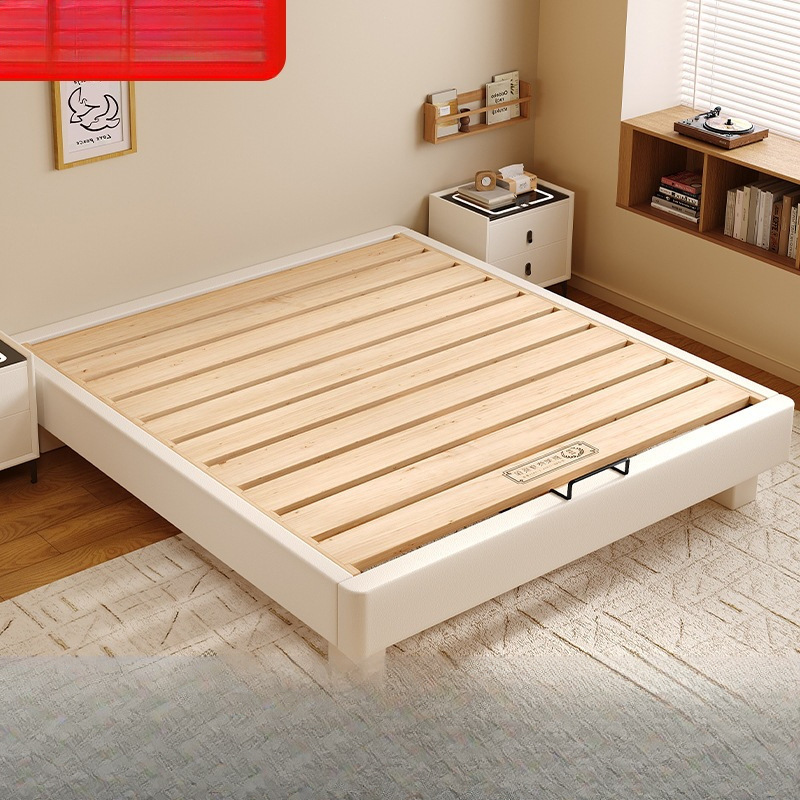 No Bedside Bed, All Solid Wood, Silent and Thickened, 1.8m Bedroom Double Bed, Modern Simple Tatami Bed Frame