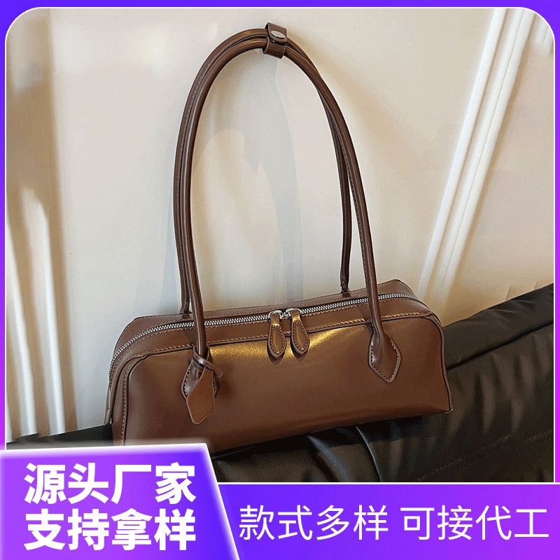 French Minimalist Baguette Bag for Women - Elegant Versatile Shoulder Bag, PU Leather Fashion Retro Underarm Bag