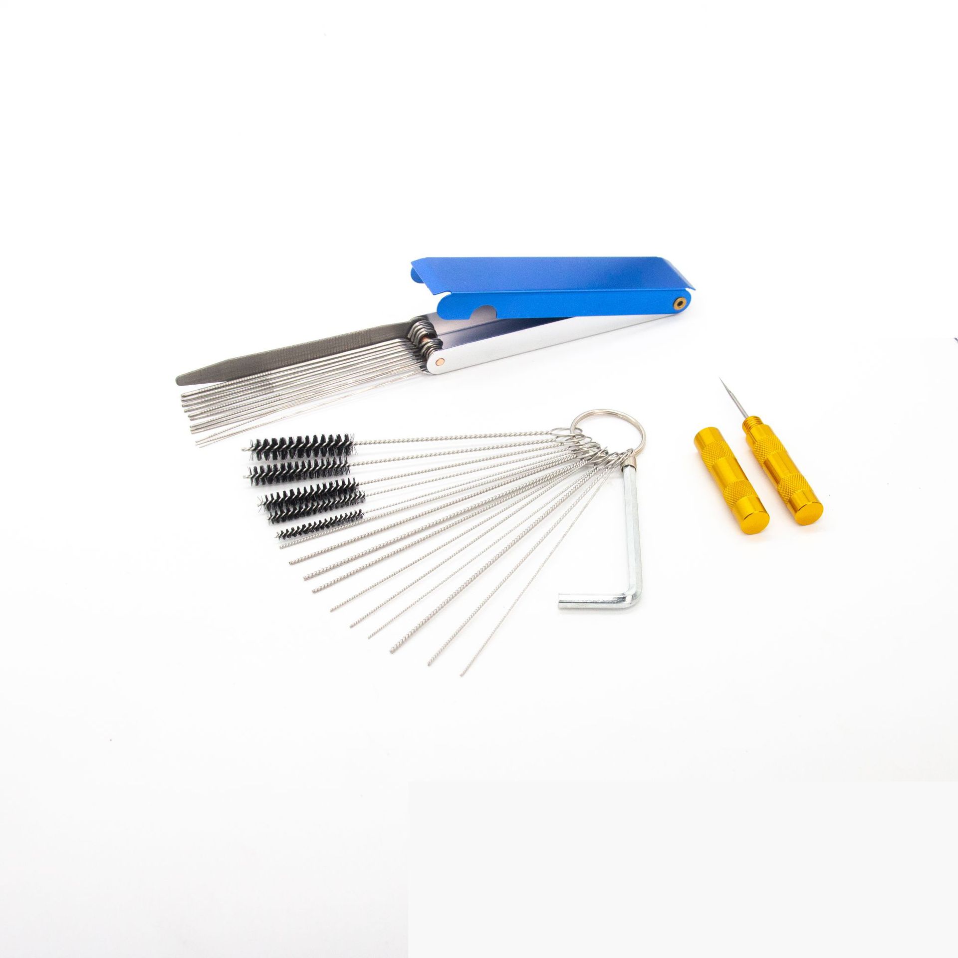 Cepillo de limpieza del carburador, pistola de pulverización, cepillo de limpieza de la pluma, raspador de caja de aluminio de aguja de acero inoxidable