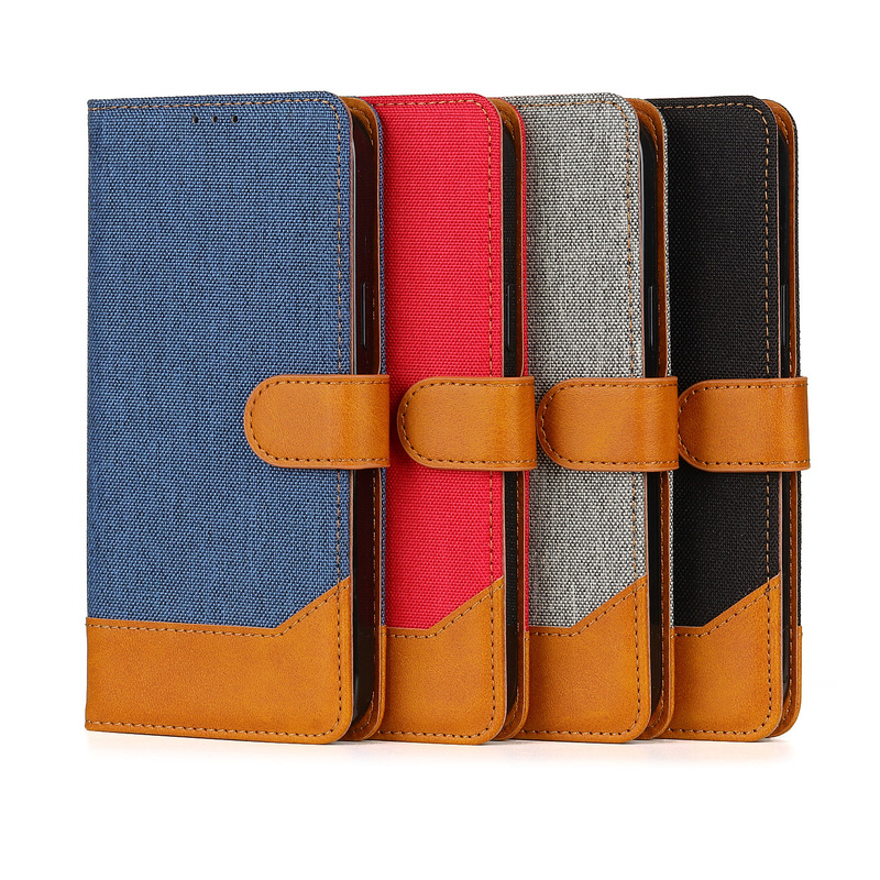 Suitable for Iphone13 Mobile Phone Case Contrasting Canvas 11 Flip Cover Apple 14Pro Magnetic Card Tpu Mobile Phone Leather Case
