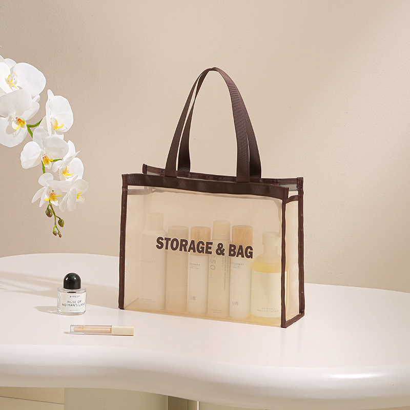 Bolsa de nailon de malla de gran capacidad impermeable, bolsa de cosméticos, bolsa de baño de almacenamiento y lavado transpirable portátil para damas de alta gama