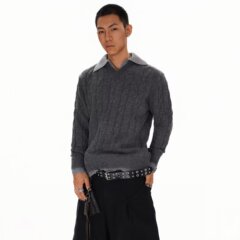 潮流极简老钱风加两件POLO领针织衫男秋季慵懒麻花宽松毛衣