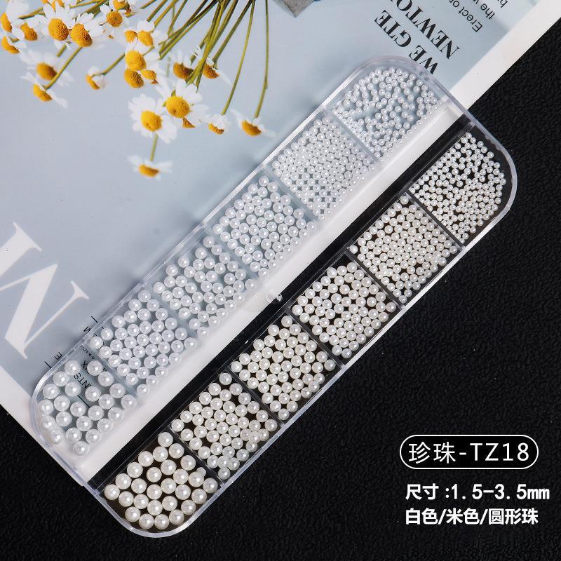 Joyería de uñas perla mixta semicírculo plano beige 12 rejilla en caja tamaño destacado redondo accesorios de uñas material