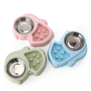 Cross-border Amazon Dog Anti-choking Bowl Feeding Drinking Water Pet Eating Utensils Two-in-One Cat Bowl Stainless Steel Slow Eating Bowl