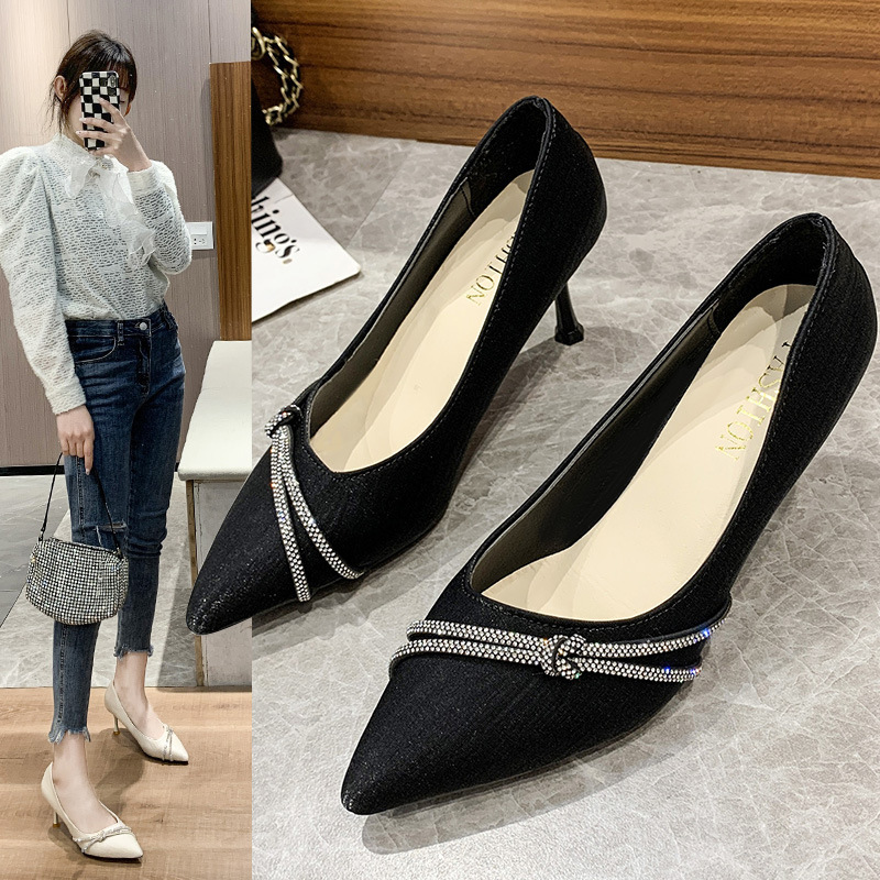 Women's Fashionable Black Professional High Heels 2025 New Pointed Toe Stiletto Heel Evening French Style Non-Tiring Feet Elegant Shoes Women's Fashionable Black Professional High Heels 2025 New Pointed Toe Stiletto Heel Evening French Style Non-Tiring Feet Elegant Shoes