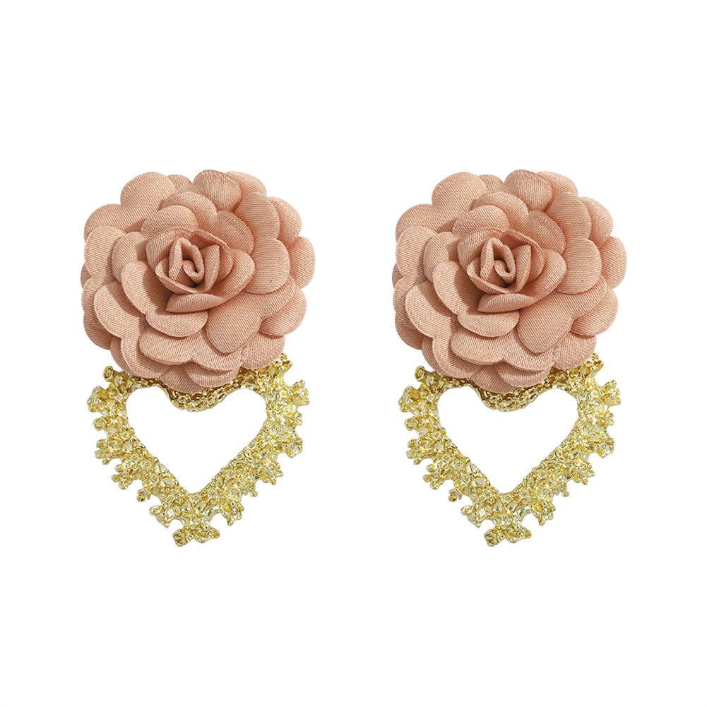 Heart-shaped Fabric Flower Earrings display picture 17