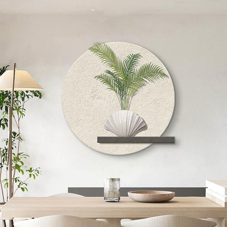 奶油风餐厅装饰画立体沙岩画小清新仿真绿植壁饰挂件客厅圆形挂画|undefined