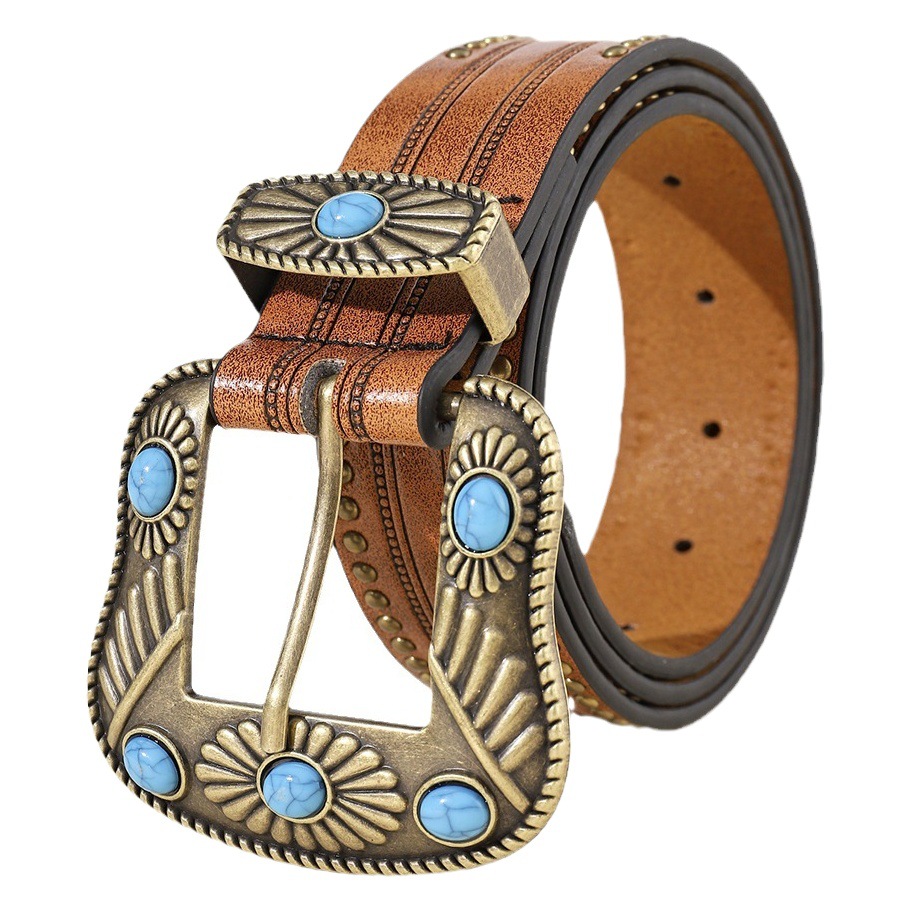 Bohemian ins Western Denim cinturón de mujer retro turquesa cinturón de cuentas Cinturón de mujer