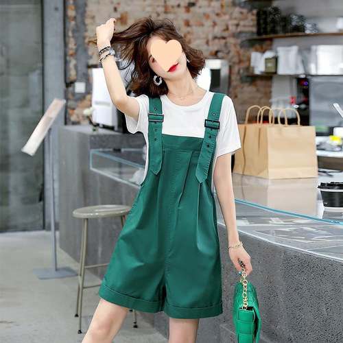 Women's Summer 2025 Age-Defying Set with Overalls, Korean Version, New Style, Graceful Goddess Look, Wide-Legged, Short, High-Waisted