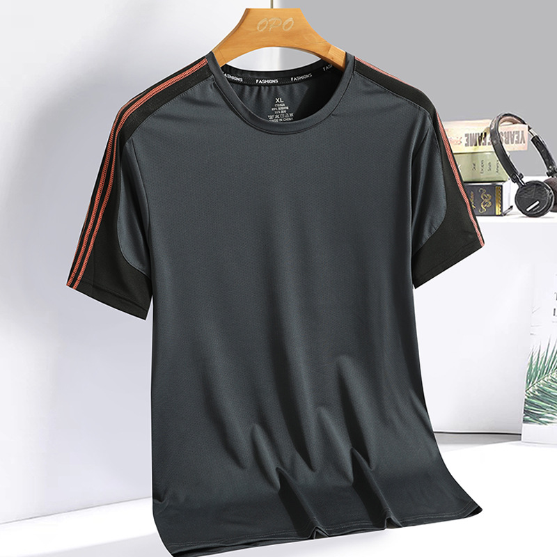 Camiseta de manga corta de seda de hielo de verano para hombres deportes delgados top de secado rápido camiseta coreana para hombres aire acondicionado transpirable al aire libre de manga corta