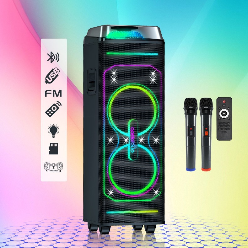 跨境大功率双8英寸KTV卡拉OK蓝牙音箱家用广场舞台K唱歌户外音响