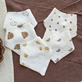 婴儿口水巾四层纱布三角巾棉吸水围嘴围兜宝宝擦脸巾饭兜奶兜批发