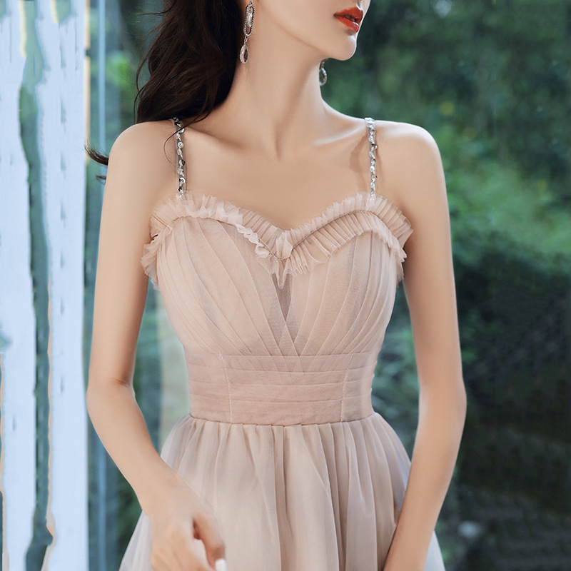 Banquet Evening Dress for Women 2026 Spring Pink Sister Group Best Friend Bridesmaid Dress Birthday Host Suspender Dress