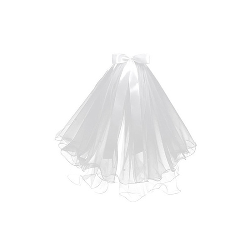 thumbnail image 1 of Doble capa bowknot red de perlas gasa foto clip de pelo femenino hermoso velo, 1 of 2