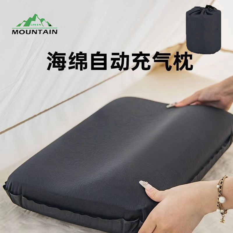 Almohada de esponja para exteriores, almohada inflable automática, almohada para acampar, almohada con forma de queso, almohada con cojín de aire, almohada de viaje, almohada para tienda de campaña