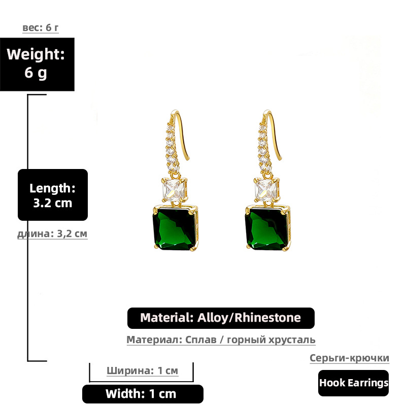 emerald square rhinestone retro earringspicture2