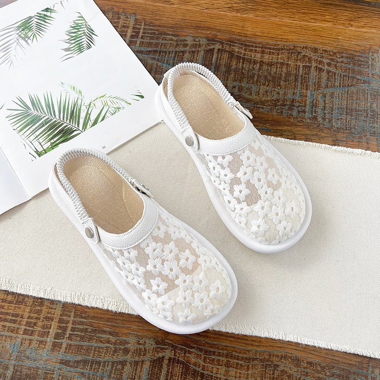 Fisherman shoes women's lace mesh sandals 2023 spring and summer fairy style mesh white shoes Muller shoes thick bottom half slippers Fisherman shoes women's lace mesh sandals 2023 spring and summer fairy style mesh white shoes Muller shoes thick bottom half slippers