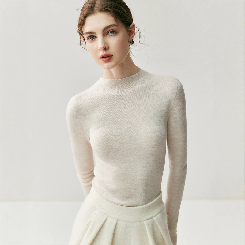 Yangzi yarn machine washable fine-spun wool knit sweater for women, semi-high collar, tight-fitting, seamless, slim-fit knit base shirt Yangzi yarn machine washable fine-spun wool knit sweater for women, semi-high collar, tight-fitting, seamless, slim-fit knit base shirt