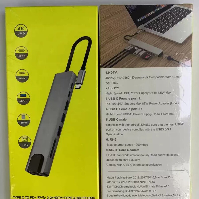 Type-C Eight-In-One Docking Station Hub Hub 8-in-1 Network Port USB Card Reader Multi-Function Expansion Dock HDMI Type-C Eight-In-One Docking Station Hub Hub 8-in-1 Network Port USB Card Reader Multi-Function Expansion Dock HDMI