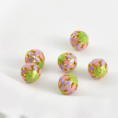 Zərgərlik ara hissələri burning blue flower ball - green-pink-and-purple-flower-beads-1-piece-about-10105mm-hole-about-15mm