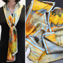 杭州丝绸真丝围巾女桑蚕丝秋款洋气时尚百搭长款双层双面丝巾飘带