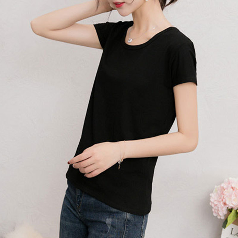 Áo thun nữ ngắn tay cổ chữ V cơ bản dễ phối tôn dáng kiểu mới mùa xuân hè — Trắng (Cổ tròn) chi tiết 16