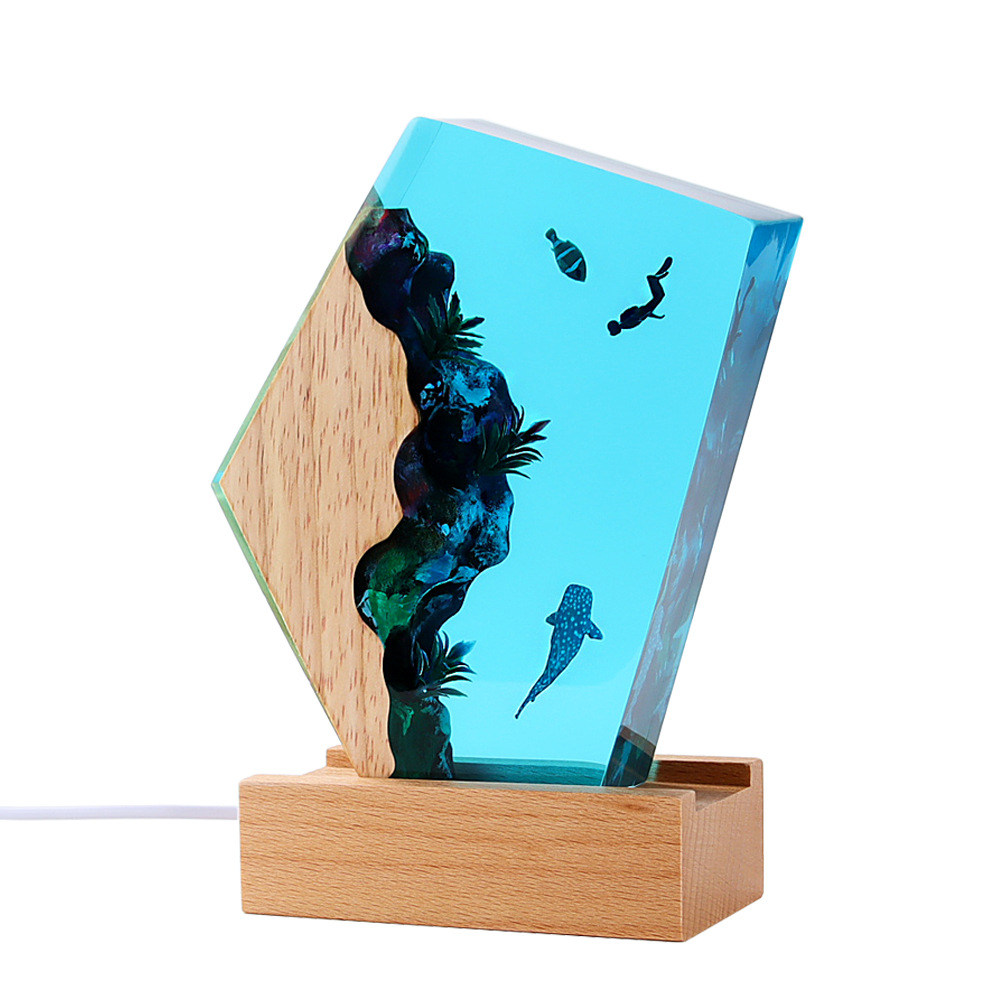  Ocean Resin Nightlight Handmade 3D Crystal Ornaments Creative Solid Wood Epoxy Resin Crafts