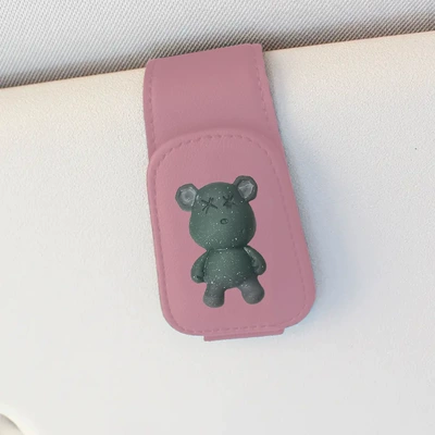 Car Glasses Clip/Bill Clip: car sun visor storage - pink-green-bear