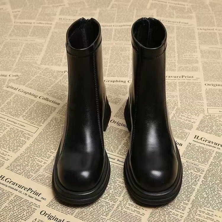 靴子女秋冬2025新款秋冬季韩系马丁靴靴女法式粗跟小踝靴瘦瘦靴|undefined