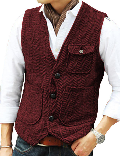 Men-s-Vest-Brown-Herringbone-W
