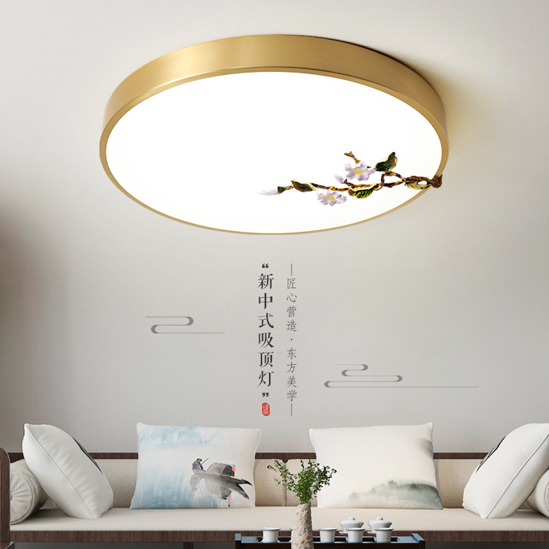 Chinese Style LEDFull Copper Ceiling Lamp Enamel Creative Pure Copper Light Luxury Bedroom Study Room Villa Aisle Lighting