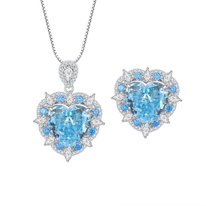 Украшения庄生生 S925 серебро стильное сердце океана высшее карбоновые diamonds роскошный набор главный камень 15*15