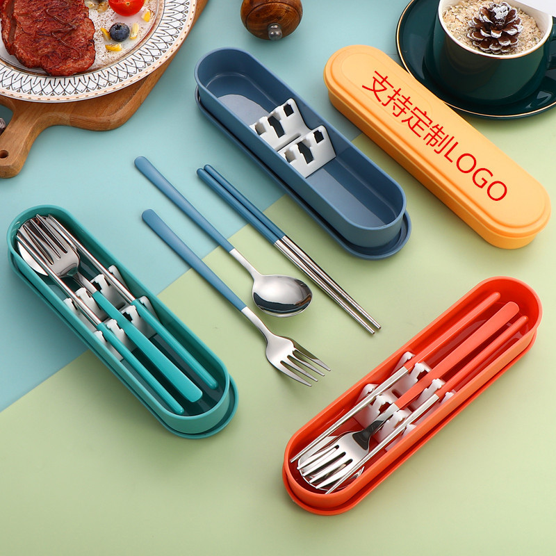 304 스테인레스 스틸 휴대용 식기 포크 스푼 젓가락 세트 한국식 야외 선물 학생 식기 3 종 세트