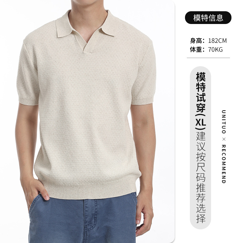 Hombres viejos ganchos de hielo de seda de punto polo camiseta de manga corta hombre de alto nivel de negocios gaviota cuello camiseta de luces para hombres
