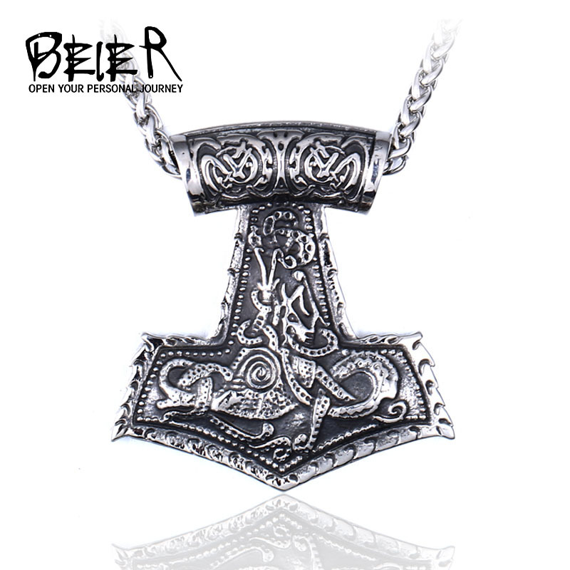 beier歐美維京飾品批發 復古雷神之錘不鏽鋼吊墜男士個性鈦鋼項墜