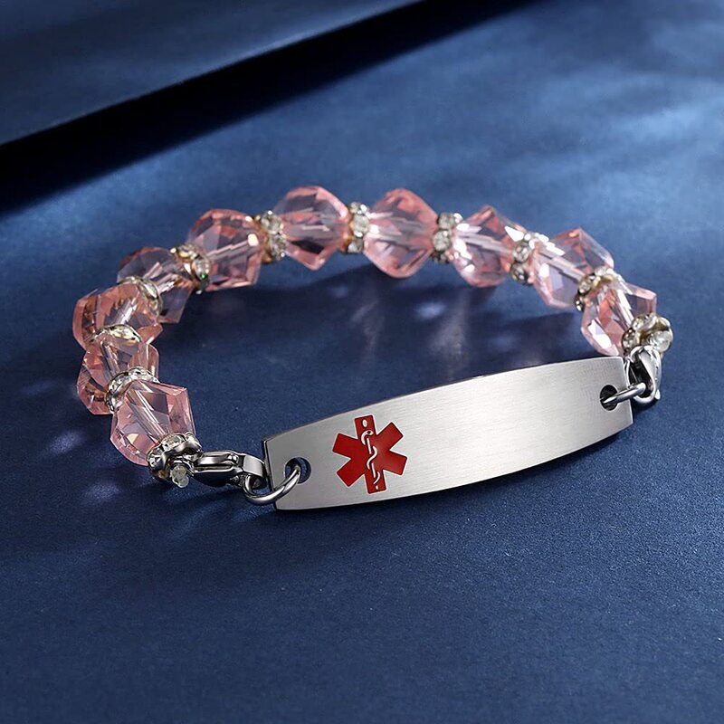 European and American Amazon Bracelet Medical Alarm Logo Stainless Steel Hand-woven Bracelet Beads Lobster Clasp Bracelet