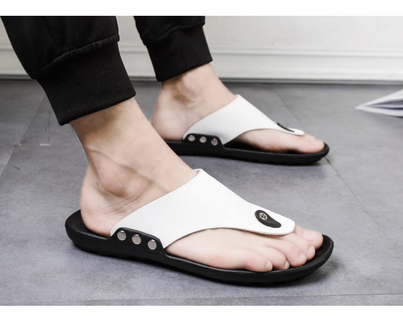 New casual men's herringbone slippers Korean version minimalist flat bottomed beach shoes fashionable and comfortable_voghion.com