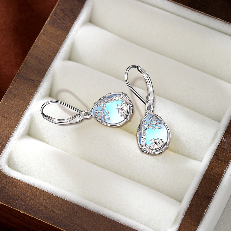 925 plata esterlina árbol de vida pendientes de piedra de luna pendientes de joyas transfronterizas para mujeres nichos europeos y estadounidenses de alta calidad pendientes de pendientes