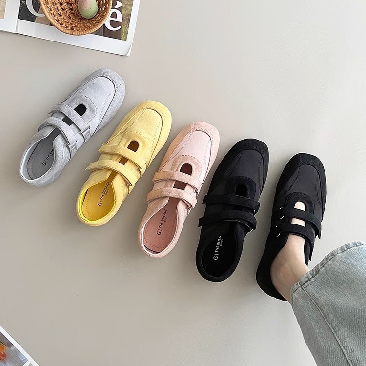 Velcro retro punta redonda boca baja zapatos individuales mujer 2025 nuevos zapatos de entrenamiento alemán con falda de fondo plano Doudou abuela marea