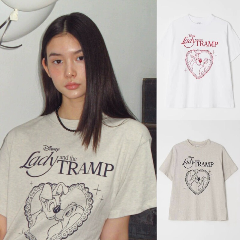Korean Designer 2025 Summer Collaboration Dog Heart Cartoon Print Letter T-Shirt for Women Loose Fit