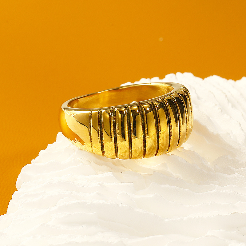 15g Weight Real Gold Plated Plating Material Rings Classification Real Gold Plated Stripe 304 Stainless Steel Waterproof Non Tarnish Rings