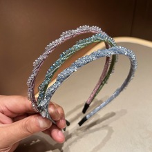 韩国轻奢手工水晶麻花发箍细边精致小众设计发卡发饰闪钻高级头箍