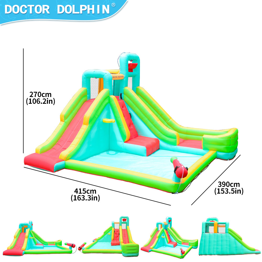 Castillo Inflable Doctor Dolphin, Parque Infantil Interior, Cama Elástica, Tobogán Inflable, Piscina con Rociador de Agua, Castillo Inflable para el Hogar