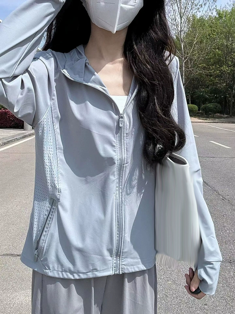 Женская солнцезащитная куртка из ледяного шелка с капюшоном, летняя дышащая сетчатая уличная велосипедная солнцезащитная куртка, тонкая солнцезащитная одежда, топ