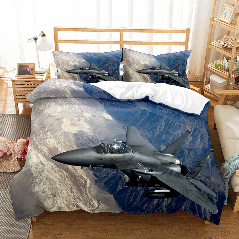 Set di tre pezzi per jet da combattimento 3D, biancheria da letto, stampabile di tessuti per la casa_voghion.com