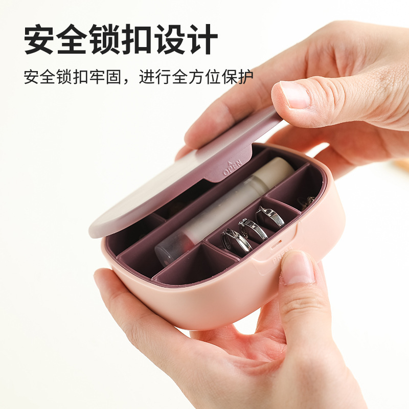 Caja de joyería con tapa lente caja de joyería portátil almacenamiento niña plástico caja de almacenamiento doméstico compartimiento de viaje caja pequeña