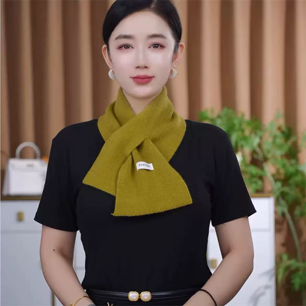 懒人交叉围巾25新款气质百搭纯色针织围巾保暖方便时尚网红秋冬