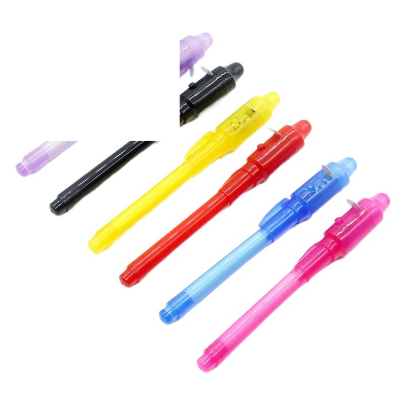 Plástico cabeza grande UV lámpara de tinta invisible pluma UV LED luz invisible pluma fluorescente detector de dinero pluma de juguete mágico